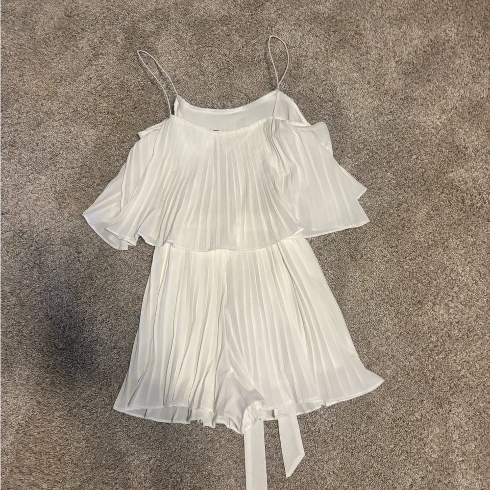 She + Sky Ivory Pleated Off-Shoulder Romper